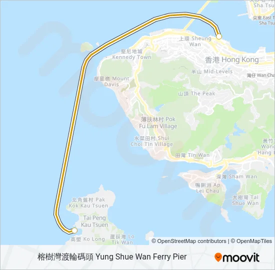 中環 - 榕樹灣 Ferry Line Map