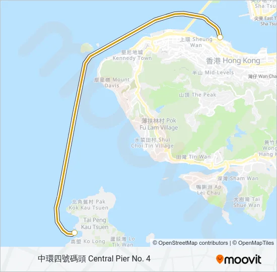 中環 - 榕樹灣 Ferry Line Map