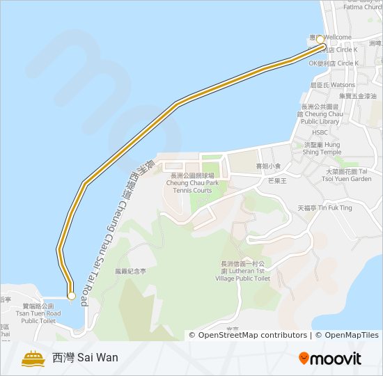 渡輪長洲公眾碼頭 - 西灣的線路圖