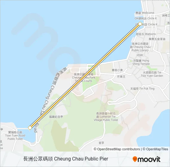 渡輪長洲公眾碼頭 - 西灣的線路圖