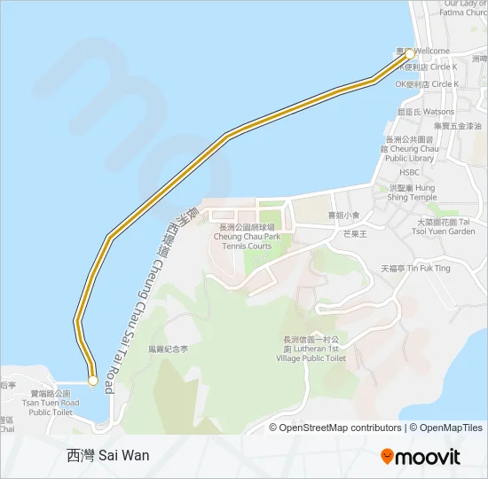 長洲公眾碼頭 - 西灣 Ferry Line Map