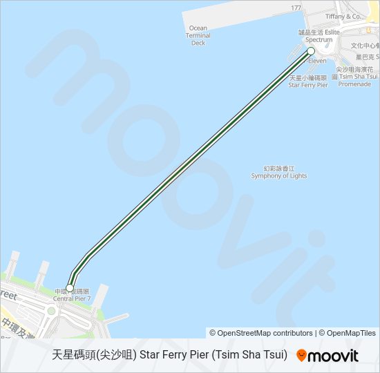 渡輪尖沙咀 - 中環的線路圖