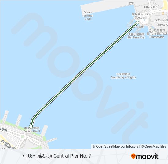 渡輪尖沙咀 - 中環的線路圖