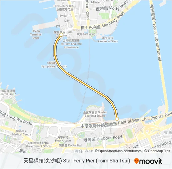 渡輪尖沙咀 - 灣仔的線路圖
