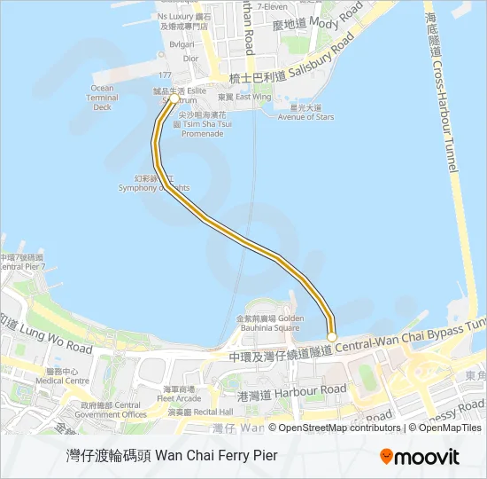 渡輪尖沙咀 - 灣仔的線路圖