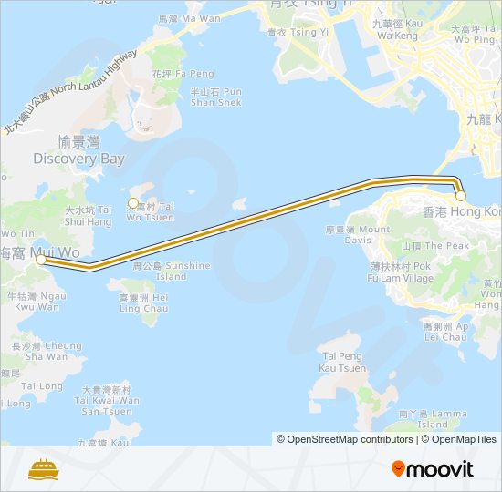 渡輪中環 - 梅窩的線路圖