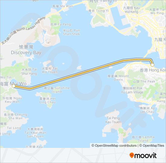 渡輪中環 - 梅窩的線路圖