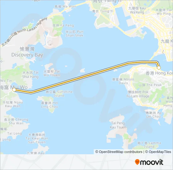 渡輪中環 - 梅窩的線路圖