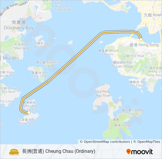 中環 - 長洲 ferry Line Map