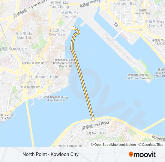渡輪北角 - 九龍城的線路圖