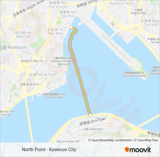 北角 - 九龍城 Ferry Line Map