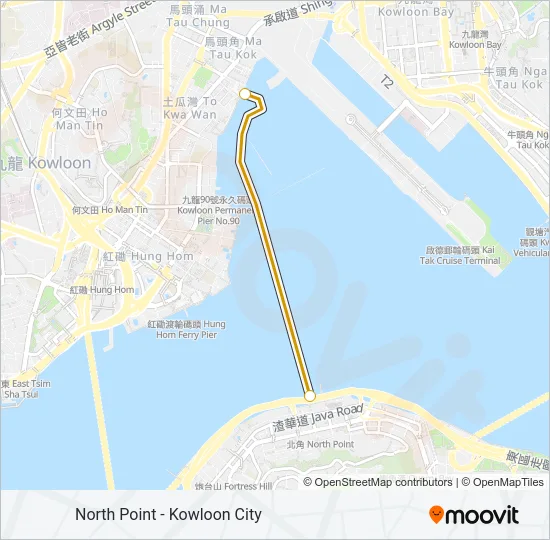 北角 - 九龍城 Ferry Line Map