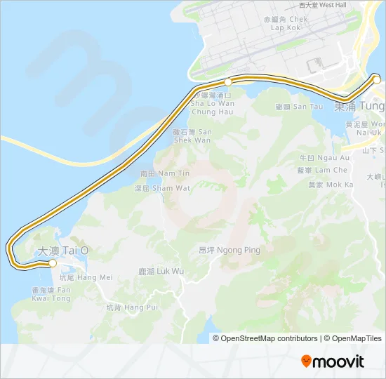 渡輪屯門 - 東涌 - 沙螺灣 - 大澳的線路圖