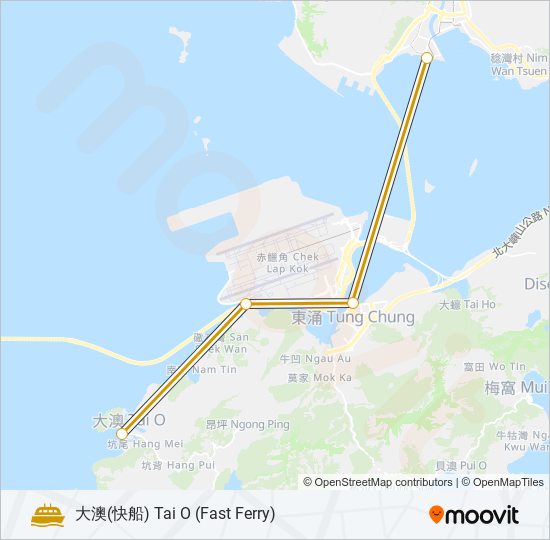 渡輪屯門 - 東涌 - 沙螺灣 - 大澳的線路圖