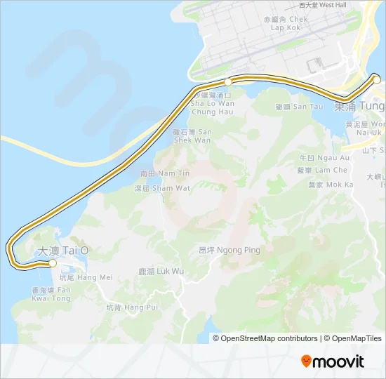 渡輪屯門 - 東涌 - 沙螺灣 - 大澳的線路圖