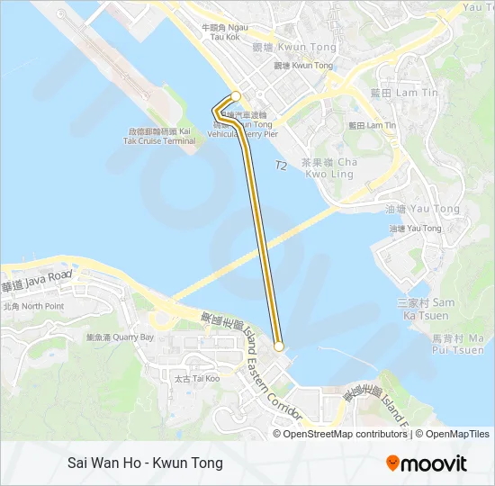 西灣河 - 觀塘 Ferry Line Map