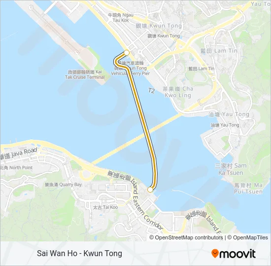 西灣河 - 觀塘 Ferry Line Map