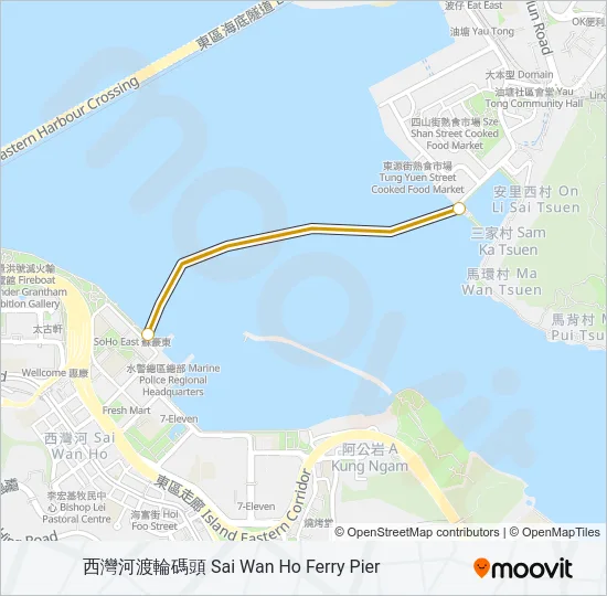 西灣河 - 三家村 Ferry Line Map