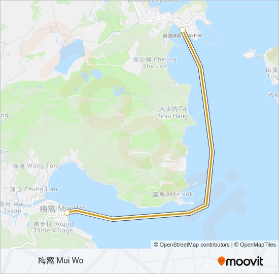 渡輪愉景灣 - 梅窩的線路圖