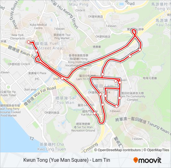 巴士觀塘(裕民坊) — 藍田的線路圖