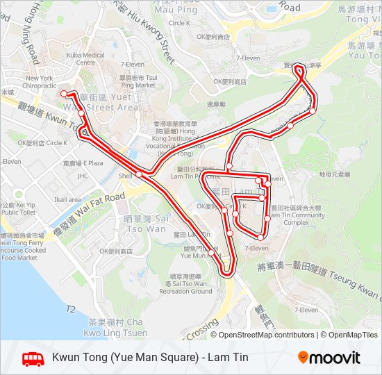 觀塘(裕民坊) — 藍田 bus Line Map