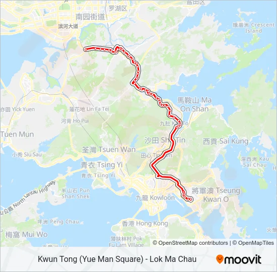 觀塘(裕民坊) — 落馬洲 Bus Line Map