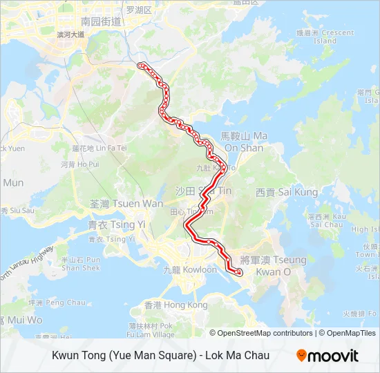 巴士觀塘(裕民坊) — 落馬洲的線路圖