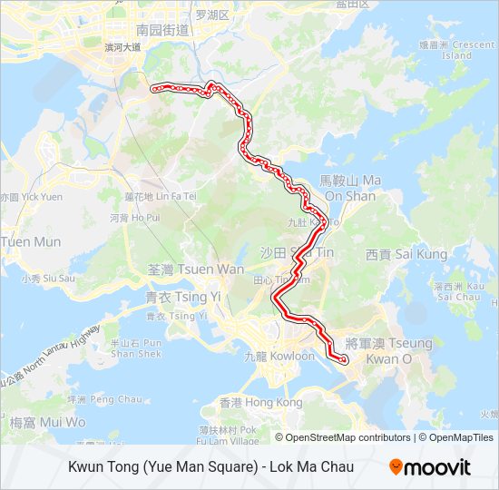 觀塘(裕民坊) — 落馬洲 Bus Line Map