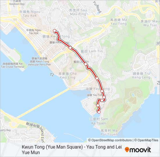 觀塘(裕民坊) — 油塘／鯉魚門 Bus Line Map