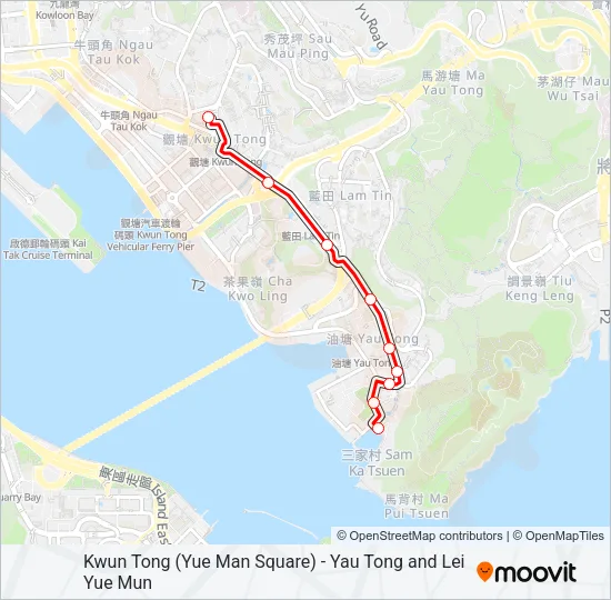 觀塘(裕民坊) — 油塘／鯉魚門 Bus Line Map