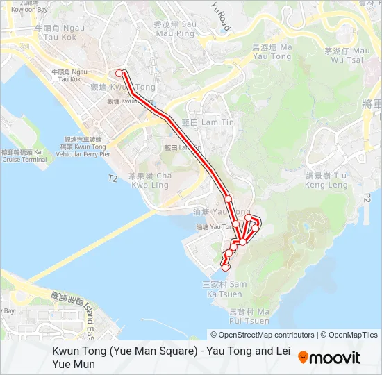 巴士觀塘(裕民坊) — 油塘／鯉魚門的線路圖