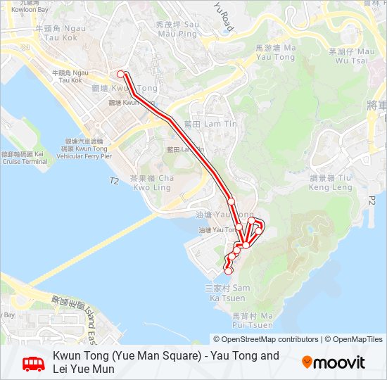 觀塘(裕民坊) — 油塘／鯉魚門 bus Line Map