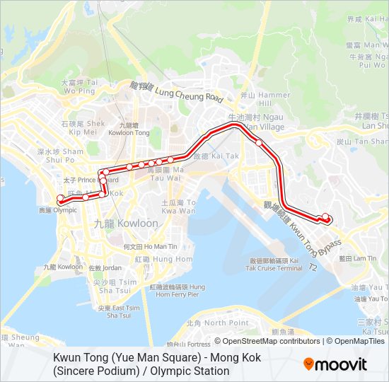 巴士觀塘(裕民坊) — 旺角(先達廣場)／奧運站的線路圖