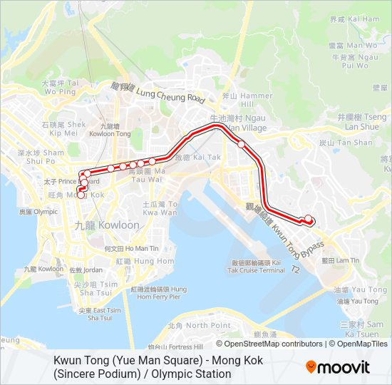 觀塘(裕民坊) — 旺角(先達廣場)／奧運站 Bus Line Map