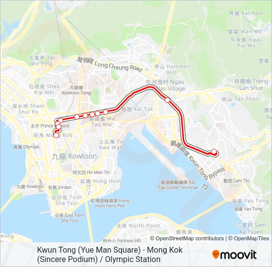 觀塘(裕民坊) — 旺角(先達廣場)／奧運站 Bus Line Map
