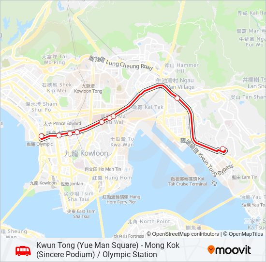 觀塘(裕民坊) — 旺角(先達廣場)／奧運站 bus Line Map