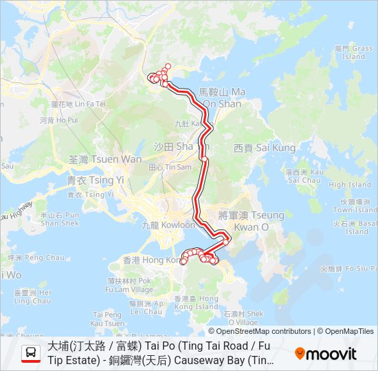 巴士307P的線路圖