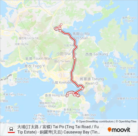 巴士307P的線路圖