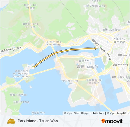 渡輪珀麗灣 - 荃灣的線路圖
