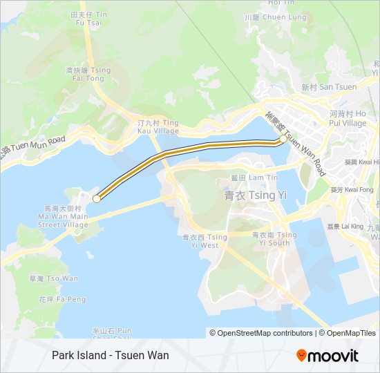 渡輪珀麗灣 - 荃灣的線路圖