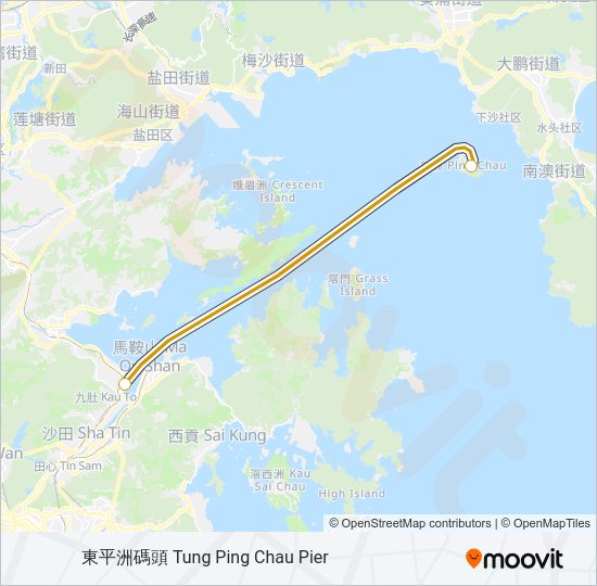 渡輪馬料水 - 東平洲的線路圖