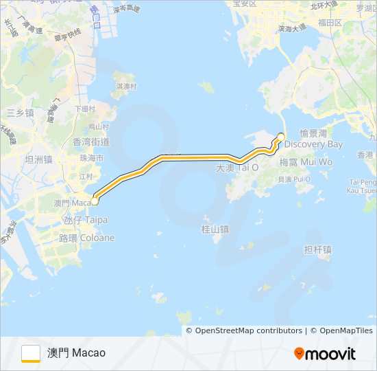 港澳線路線：時刻表，站點和地圖-澳門Macao （更新）