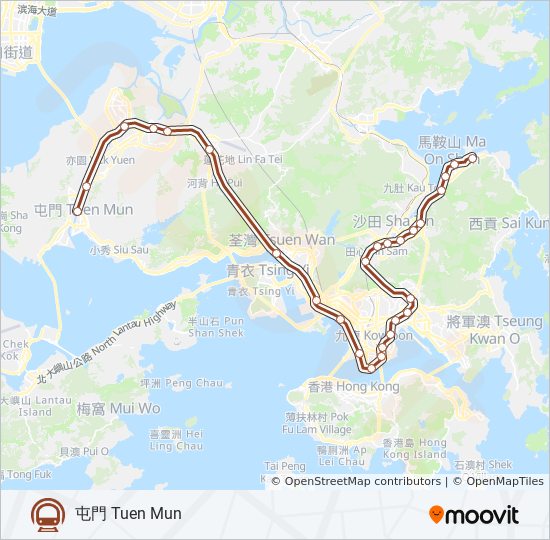 地鐵屯馬綫 TUEN MA LINE的線路圖