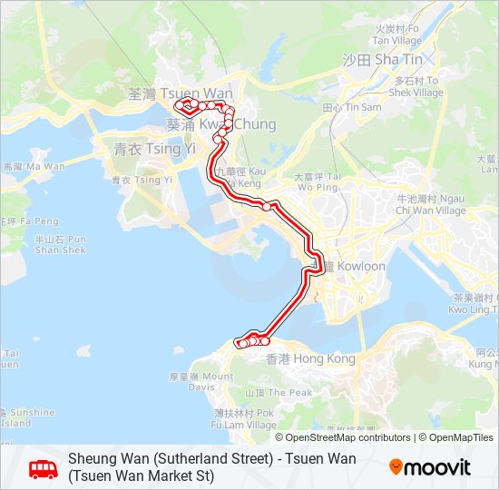 上環(修打蘭街) — 荃灣(荃灣街市街) bus Line Map