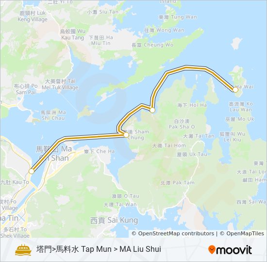 馬料水 - 塔門 - 黃石 ferry Line Map