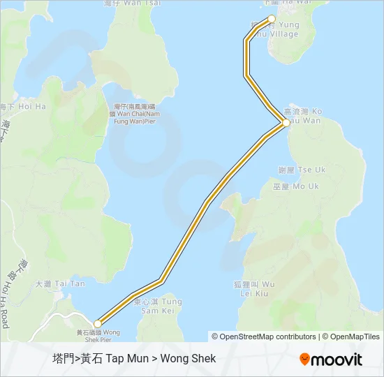 馬料水 - 塔門 - 黃石 Ferry Line Map