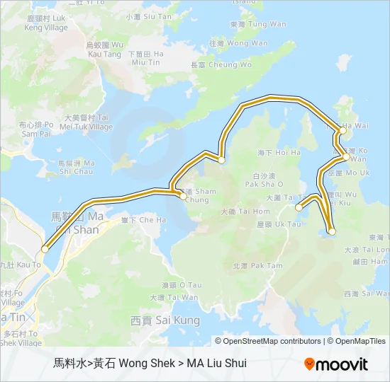 馬料水 - 塔門 - 黃石 Ferry Line Map