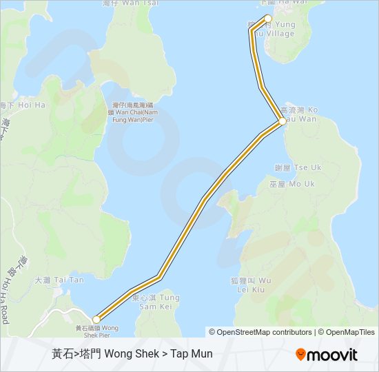 渡輪馬料水 - 塔門 - 黃石的線路圖