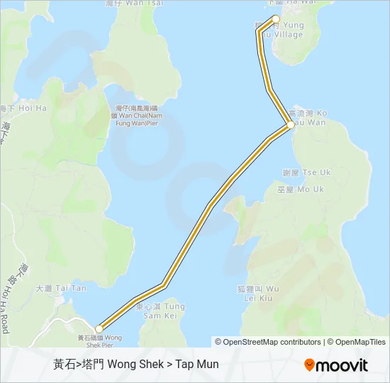 馬料水 - 塔門 - 黃石 Ferry Line Map