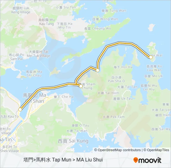 馬料水 - 塔門 - 黃石 Ferry Line Map